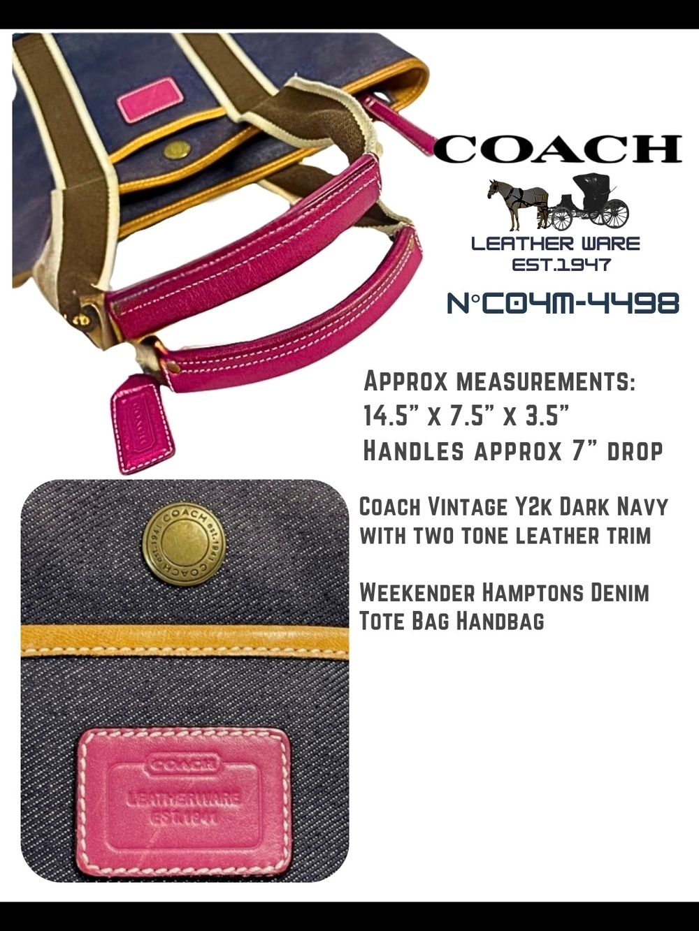 Coach Denim Hampton Weekender With Pink Leather Accents - Picture 4 of 5